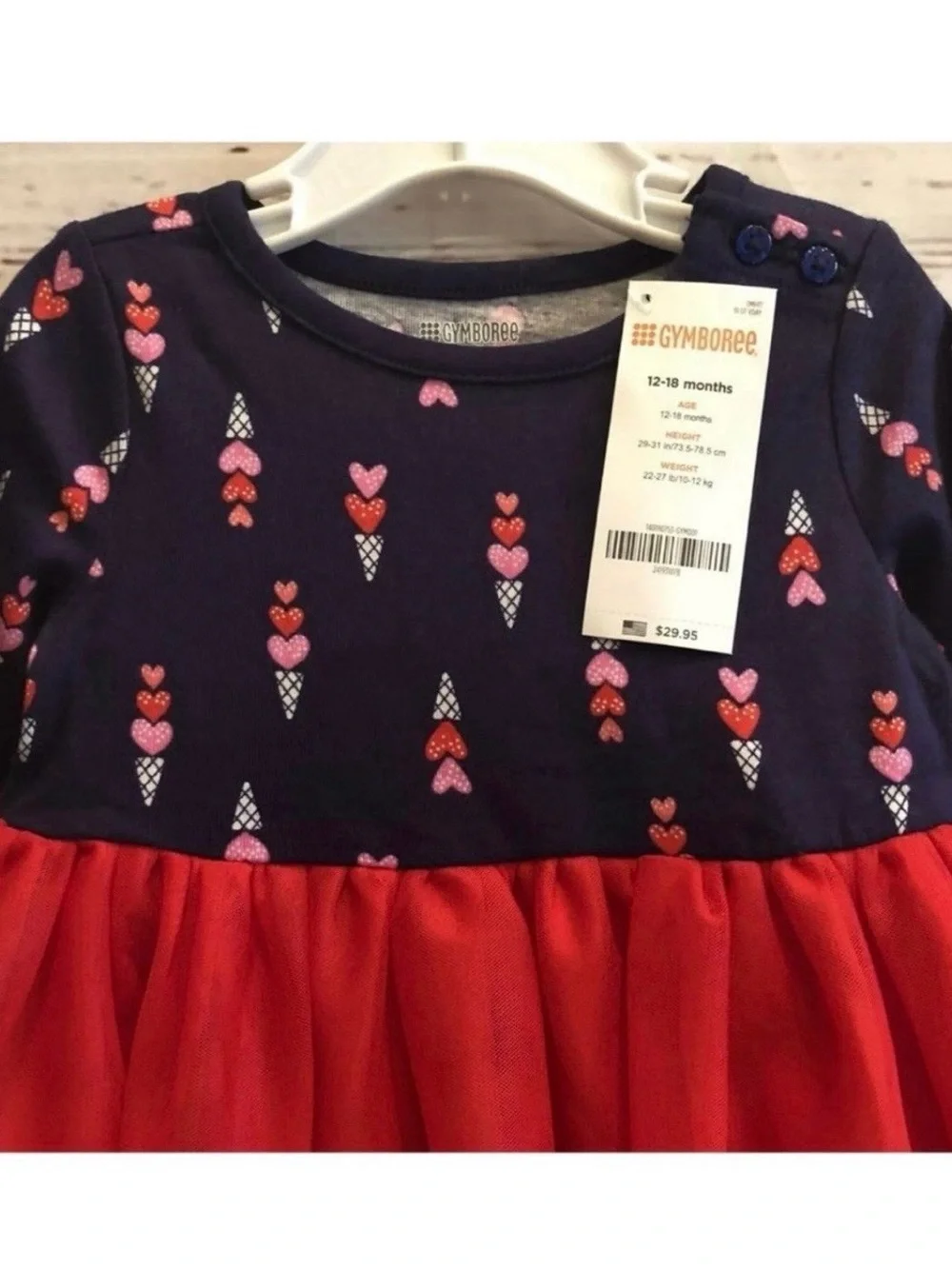 Gymboree Toddler Girl Valentines Day Dress Size 12-18 Month Red Tulle Hearts NWT